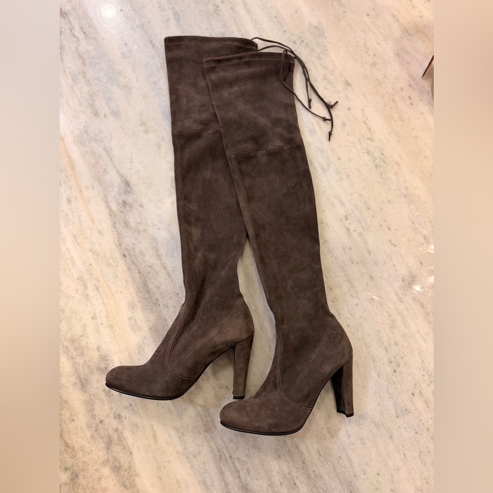 Stuart Weitzman Highland Dark Grey Suede Over-the-Knee Boots (Size 7) Medium